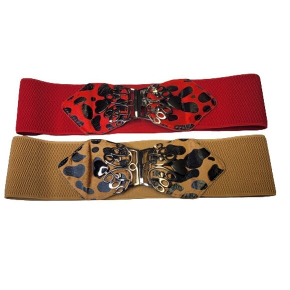 WOMENS Red Belt Animal Print Stretchy Belt - Picture 3 of 12
